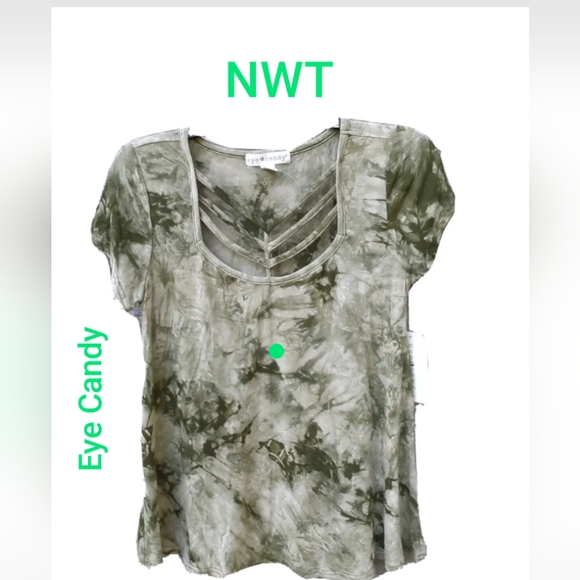eye candy Tops - 💚🩶Eye Candy Top Tye dyed Square Neckline with 3 Open Rows Cap Sleeves NWOT